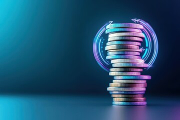 Poster - A Stack of Shimmering Coins Illuminated by a Soft Glowing Light Creating a Captivating Display of Wealth and Prosperity in a Darkened Environment