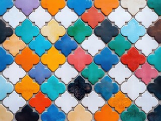 Poster - Vibrant Colorful Moroccan Tiles Featuring Intricate Patterns and Designs Showcasing Rich Cultural Heritage and Artistic Craftsmanship in Interior Decor