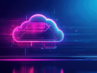 Poster - Vibrant Cloud Illuminated by Neon Lights Creating a Stunning Night Sky Display with Bright Colors and Dreamlike Atmosphere in a Futuristic Setting