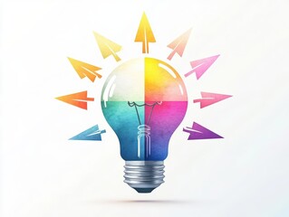 Poster - Illuminated Light Bulb Surrounded by Dynamic Arrows Symbolizing Creativity Innovation and Ideas in a Bright and Inspirational Setting