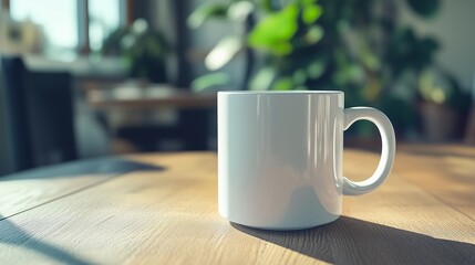 Fototapete - White mug on wooden table. Mug of tea with a white mug of coffee. Ai generative ceramic cup with transparent png. Ceramic cup on a wooden surface lifestyle.