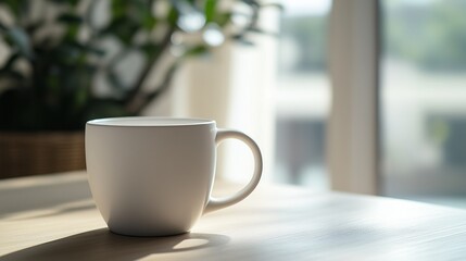 Fototapete - White mug on wooden table. Mug of tea with a white mug of coffee. Ai generative ceramic cup with transparent png. Ceramic cup on lifestyle a wooden surface.