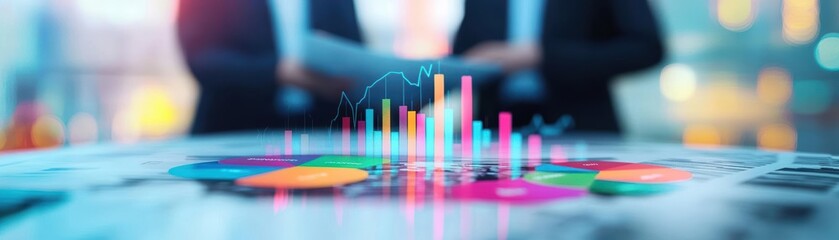 Poster - Businessman in a Formal Suit and Tie Analyzing Financial Graphs at a Conference Table Exuding Professionalism and Determination in a Corporate Setting