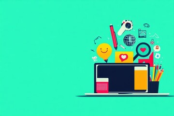  - A Modern Laptop Surrounded by Office Supplies Books and Personal Items Creating a Productive Work Environment with a Touch of Creativity and Comfort