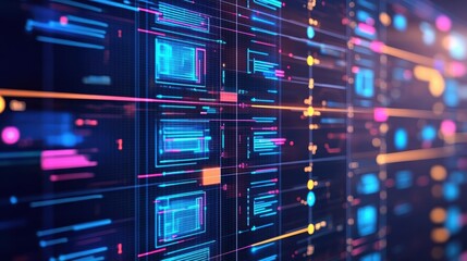 Fototapete - Vibrant Wall of Data Displayed on Computer Screen with Colorful Graphs and Charts Illustrating Complex Information in a Modern Digital Environment