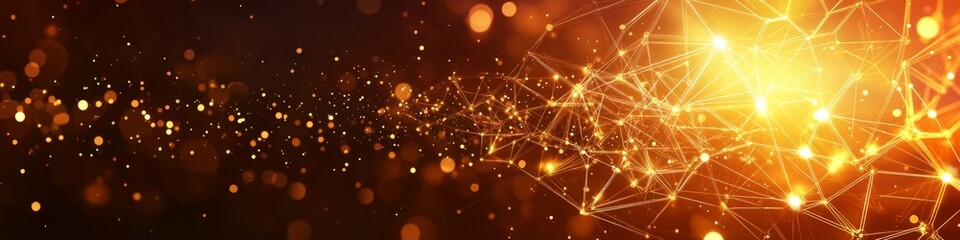Poster - interconnected nodes on gold background geometric vector art with bright colors and clean lines