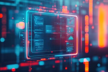 Fototapete - Vibrant Computer Screen Displaying Striking Red and Blue Background Creating a Bold Visual Contrast Amidst an Engaging Digital Workspace Environment