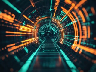 Poster - Enigmatic Tunnel Illuminated by Vibrant Glowing Lights Creating an Atmosphere of Mystery and Wonder in a Captivating Urban Environment