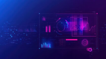Poster - Striking Dark Blue and Pink Gradient Background Featuring a Modern Graphic of a Computer Creating an Abstract and Futuristic Visual Experience