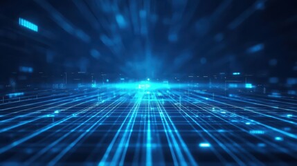 Poster - Deep Dark Blue Abstract Background Featuring Glowing Lines and Luminous Lights Creating a Mysterious and Engaging Visual Atmosphere for Designs