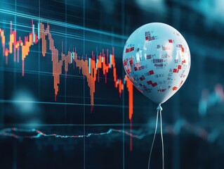 Poster - Colorful Balloon Floating Above Dynamic Stock Market Chart Representing Financial Growth and Optimism in a Vibrant Business Environment Full of Life