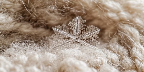 Wall Mural - 

Intricate Snowflake Resting on Soft Wool Texture