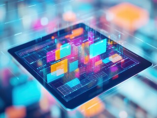 Fototapete - Vibrant Tablet Displaying Vivid Colors Against a Bright Abstract Background Creating a Dynamic and Engaging Visual Experience for Users and Designers