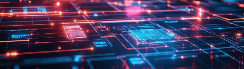 Poster - Futuristic Background with Radiant Glowing Lines and Geometric Squares Creating a Dynamic and Engaging Visual Experience in a Modern Digital Realm