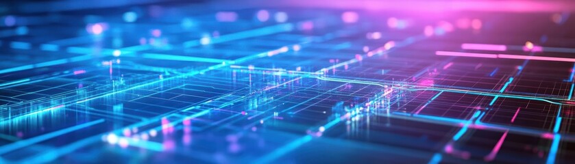 Poster - Vibrant Computer Circuit Featuring Blue and Pink Illuminations Creating a Futuristic and Technological Atmosphere with Intricate Connections and Designs