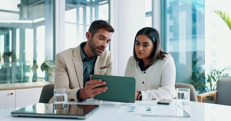 Aufkleber - Collaboration, meeting and tablet with business people in boardroom together for planning or research. Administration, documents or technology with man and woman employee in office for teamwork