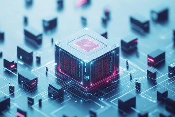 Poster - Illuminated Cube with a Radiant Red Light Creating a Captivating Visual Focus and Modern Aesthetic in a Minimalistic Artistic Composition