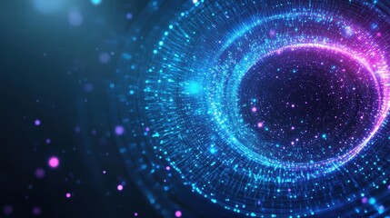 Poster - Vibrant Blue and Pink Sphere Illuminated Against Deep Black Background Evoking Feelings of Mystery and Intriguing Visual Contrast in Artistic Display