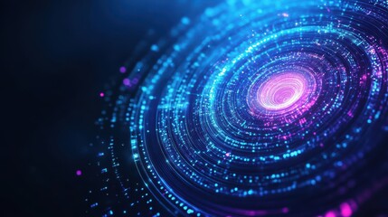 Poster - Vibrant Spiral of Blue and Pink Lights Creating a Hypnotic Visual Display in a Dark Background Evoking a Sense of Wonder and Intrigue in Modern Art