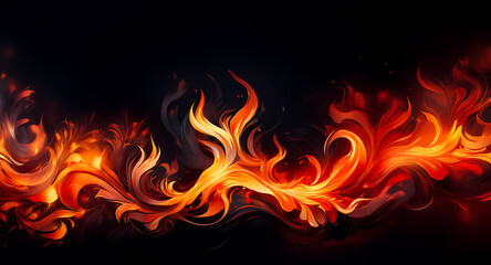 Aufkleber - Abstract background featuring fiery, swirling shapes in vibrant red and orange hues against a dark backdrop.  Dynamic and energetic composition with flowing patterns.