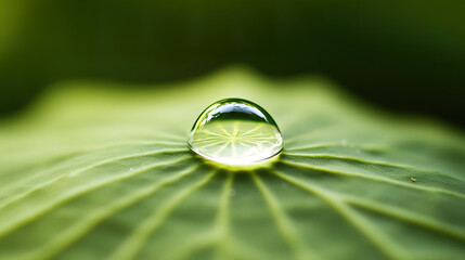 Wall Mural - 

Water Droplet Resting on a Serene Lotus Leaf