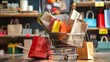 © Galib - A shopping cart full of bags with a blurred background of a store.