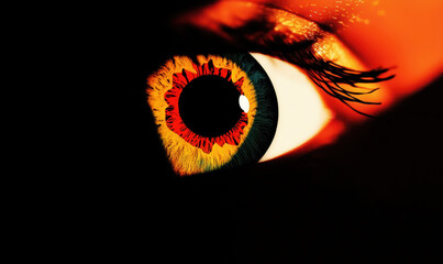 Poster - Exploring the Depths of Emotion and Color: A Close-Up Perspective of a Dazzling Eye