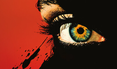Poster - A Stunning Close-Up of an Artistic Eye Captured in Vibrant Colors and Bold Design Elements