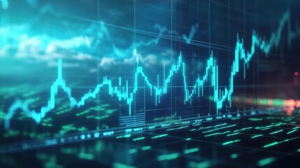  - Dynamic Stock Market Chart Illuminated by Vibrant Green and Blue Lights Reflecting Market Trends and Financial Insights in a Modern Business Environment
