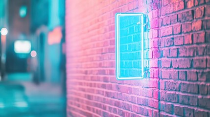 Poster - vibrant neon sign illuminating a weathered brick wall in an urban night scene creating a bold and ed