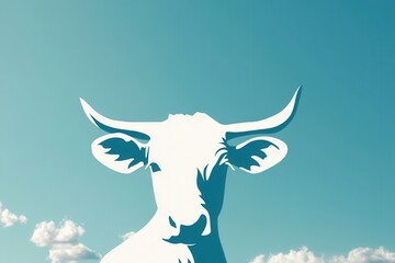 Poster - Minimalist cow logo representing dairy farm brand with soft blue and white hues appealing to modern consumers and emphasizing simplicity