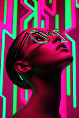 Poster - Futuristic Neon Portrait: A Stunning Exploration of Modern Fashion and Beauty Under Vibrant Lights