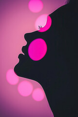 Poster - Exploring the Essence of Beauty: A Silhouetted Profile Captured Against a Vivid Pink Bokeh Background