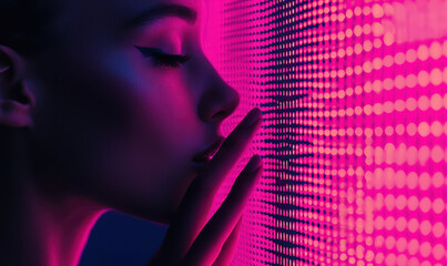 Poster - Exploring the Intersection of Emotion and Light: A Captivating Neon Portrait of Intriguing Beauty