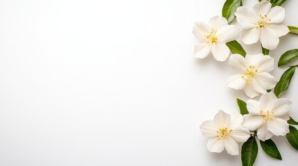 Poster - A beautiful arrangement of five creamcolored jasmine flowers on a white background