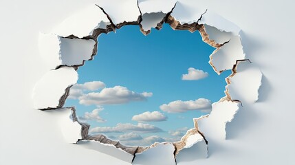 Poster - A cracked hole in the wall with a white background