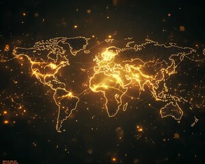 Poster - Connected world map with floating user icons and glowing digital connections, symbolizing realtime communication and interaction across countries in the digital age