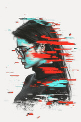 Poster - Exploring Identity: A Contemporary Abstract Portrait Blending Technology and Emotion Through Vivid Color and Digital Artistry