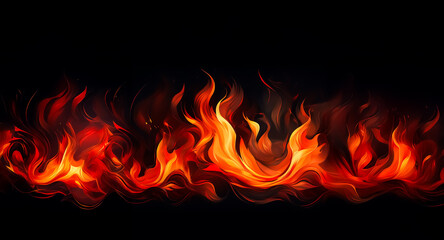 Aufkleber - Vivid depiction of a fiery inferno with intense orange and red flames licking upwards against a stark black background, creating a dramatic and energetic visual.