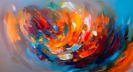 Fototapete - A vibrant and energetic abstract painting with swirling brushstrokes and bold colors creating a dynamic visual with impasto texture.