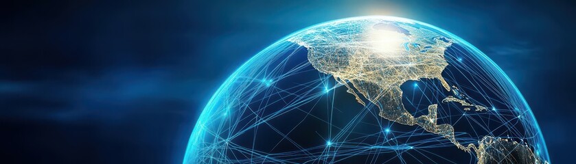 Poster - A globe with a network of lines connecting the Americas