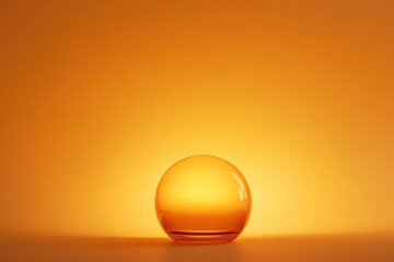 Fototapete - A glowing amber glass sphere sits against a soft orange background