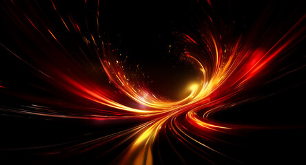 Aufkleber - Fiery red and orange light streaks swirl dynamically across a dark backdrop, creating a sense of intense motion and abstract energy.