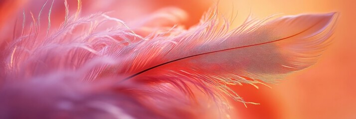 Wall Mural - Close-up of a delicate pink feather with soft lighting and warm background