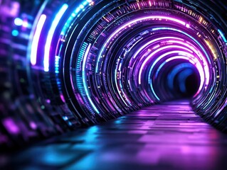 Aufkleber - Abstract futuristic background with colorful light effects and a circular tunnel effect