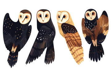 Wall Mural - ai-generated illustration of four owls