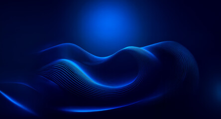 Aufkleber - Abstract blue waves gracefully undulate against a dark backdrop.  Illuminated lines create depth and motion, evoking a modern, digital aesthetic with a soft glow.
