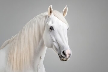 Poster - white background, white horse, headshot photo, high definition photography, ultra detailed, studio light