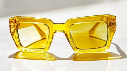 Fototapete - A pair of yellow sunglasses. Fashion sunglasses in yellow frames. Isolated transparent lenses on a background. A set of yellow lifestyle shades.