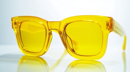 Fototapete - A pair of yellow sunglasses. Fashion sunglasses in yellow frames. Isolated transparent lenses on a background. A set of lifestyle yellow shades.